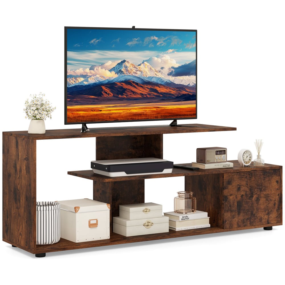 Costway Rustic Brown 3 Tier Asymmetrical Media Console Table Image 3