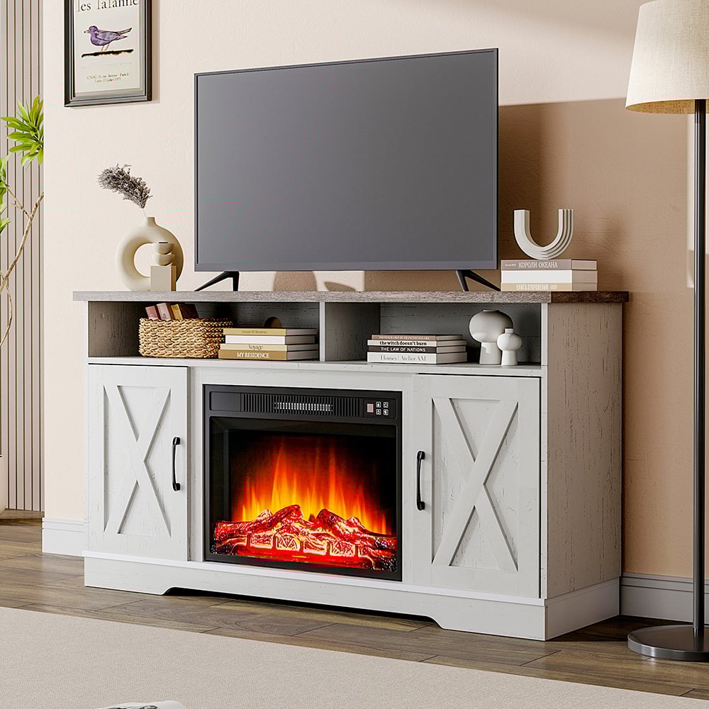 Living and Home White TV Stand Surround Set Electric Fireplace with Timer and Remote 24 inch Image 8