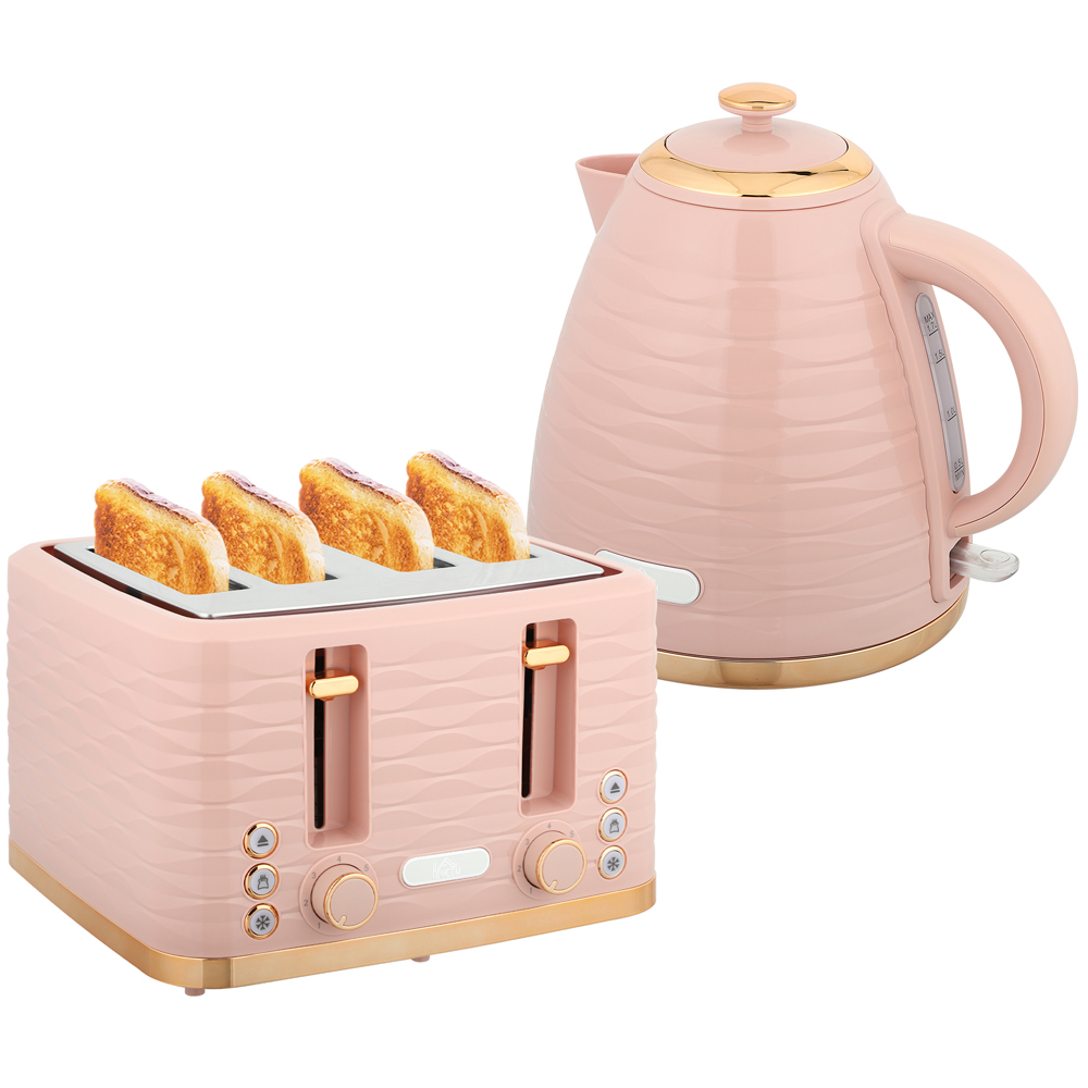 HOMCOM 800-162V70PK Light Pink 1.7L Kettle and 4 Slice Toaster Set Image 1