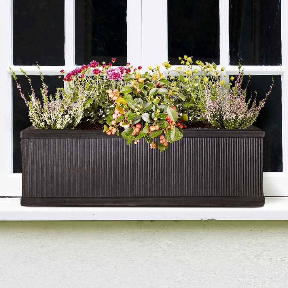 wilko Window Flower Box Faux Lead Dark Grey Outdoor Planter 23cm Image 2