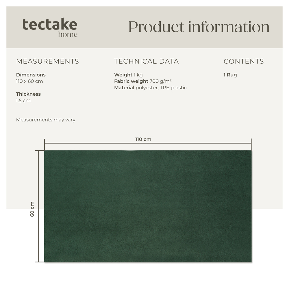 tectake Zonelle Green Short Pile Ultra Soft Rug 110 x 60cm Image 8
