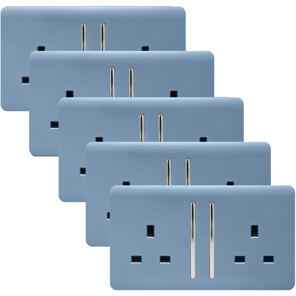 Trendi Switch 2 Gang Long Switch Sky Blue Plug Socket 5 Pack Image 1
