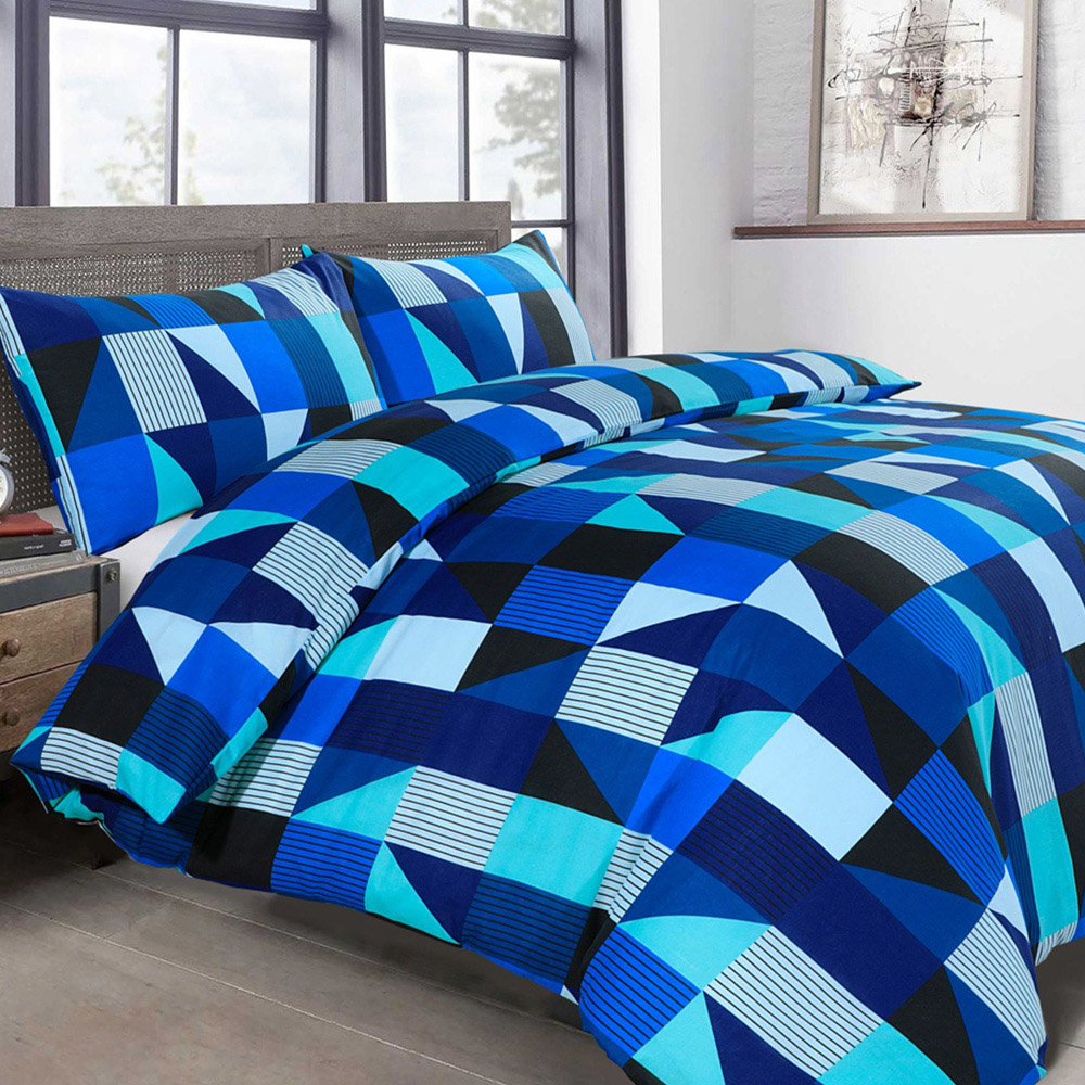 Velosso Jazz Single Blue Geometric Reversible Duvet Cover Set Image 1
