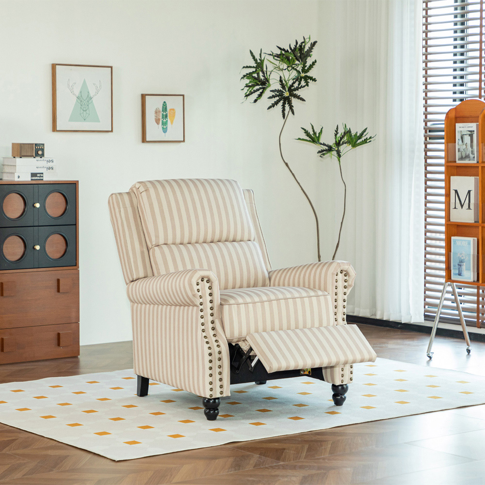 Living and Home Light Brown Striped Wingback Recliner Armchair with Adjustable Backrest and Footrest Image 7