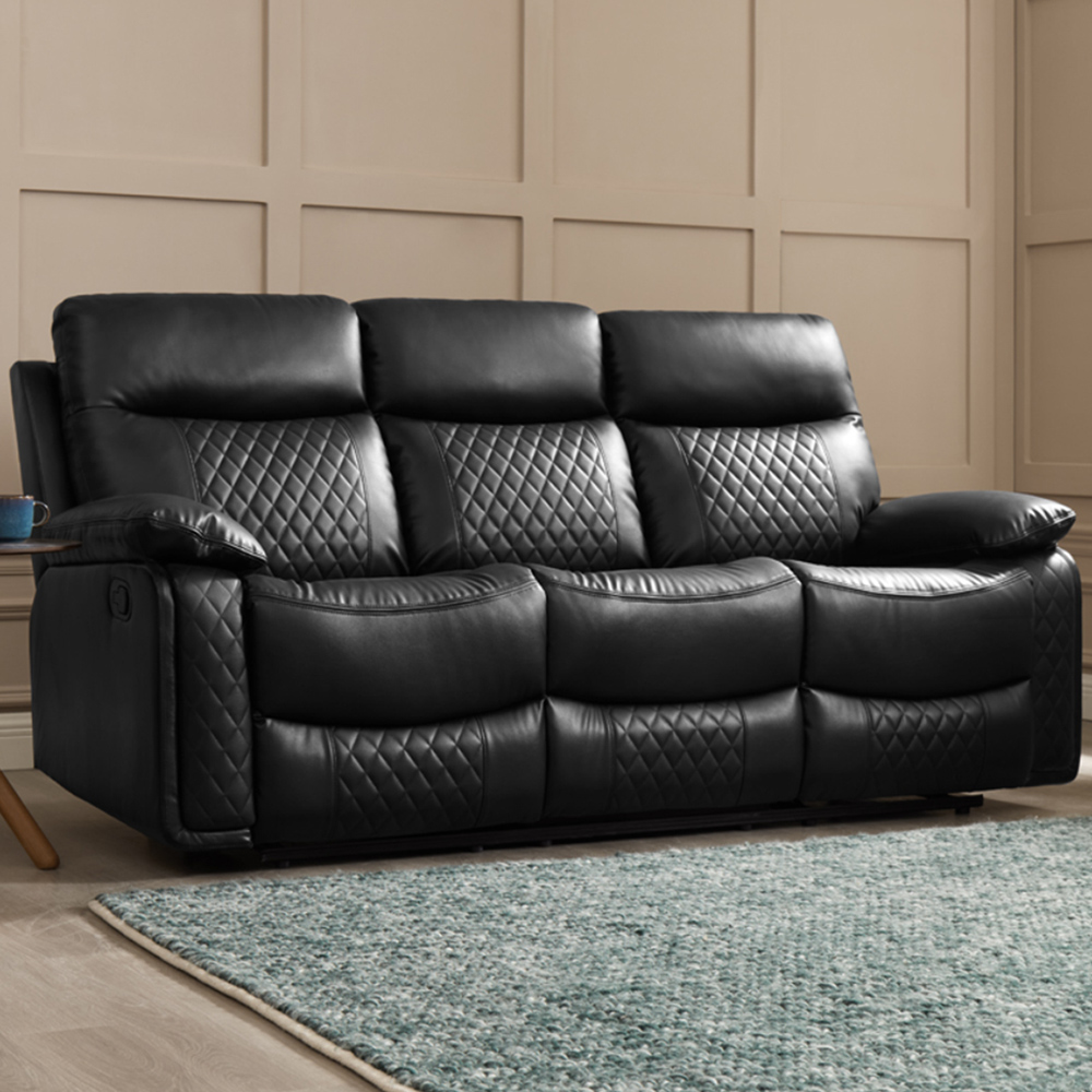 Home Detail Carson 3 Seater Black Faux Leather Manual Recliner Sofa Image 1