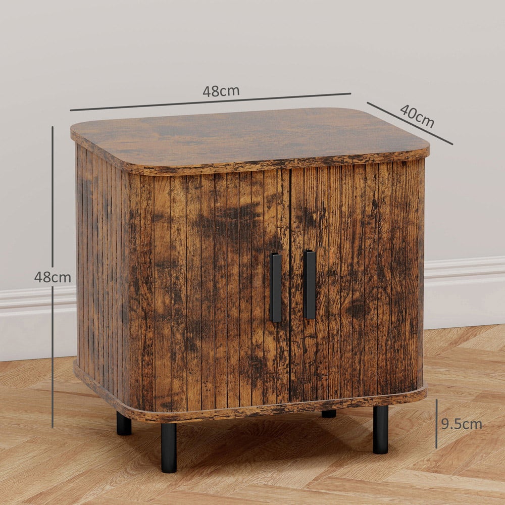 HOMCOM 2 Sliding Door Rustic Brown Nightstand Image 9