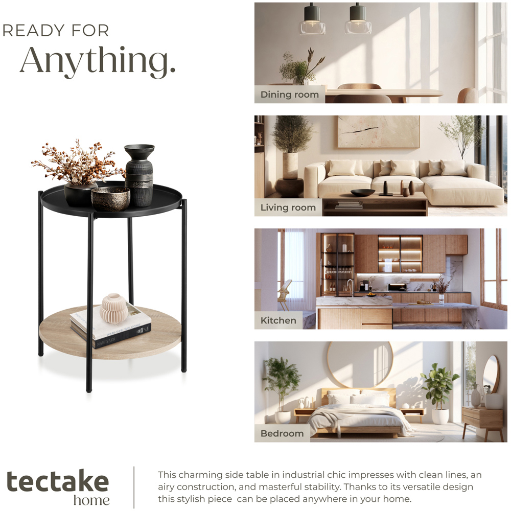 Tectake Sunderland Single Shelf Round Sonoma Oak Bedside Table Image 7