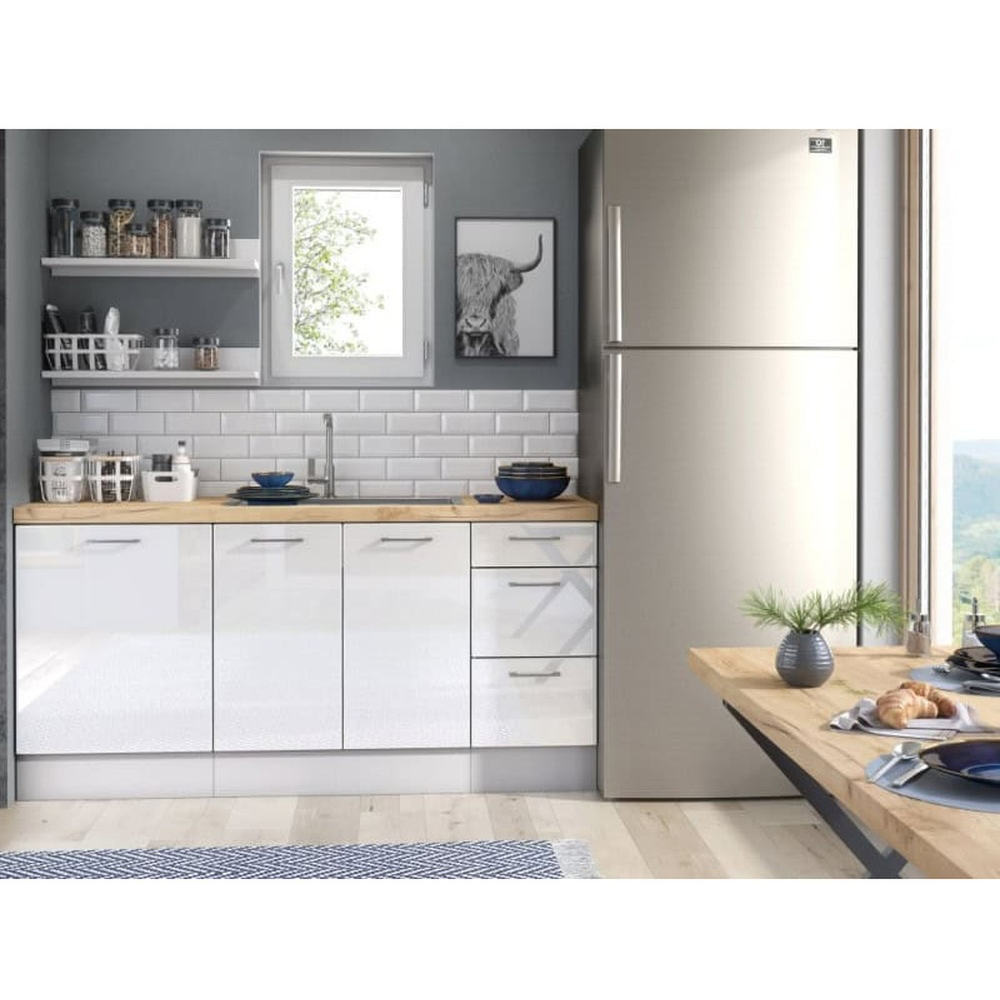 Impact Furniture Ella 3 Drawer White High Gloss Freestanding Kitchen Cabinet Unit Image 7