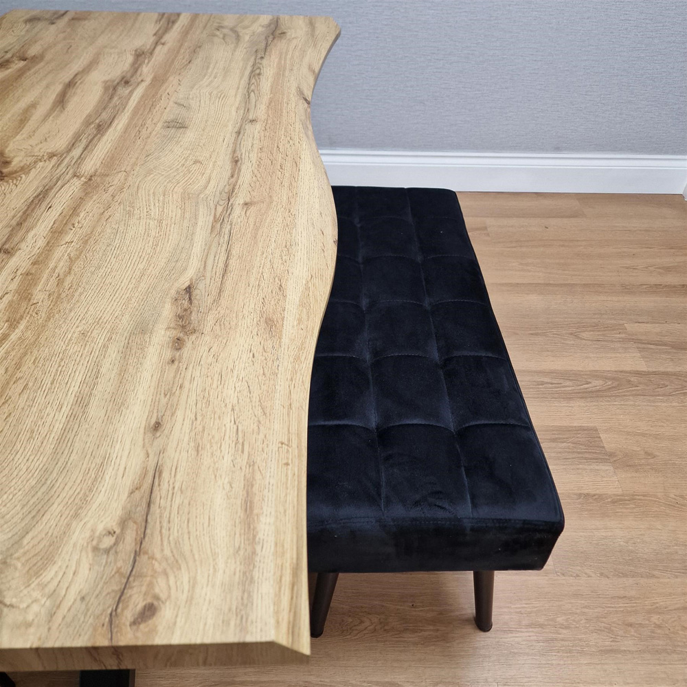 Portland 4 Seater Velvet Wooden Dining Set with Bench Brown and Black Image 9