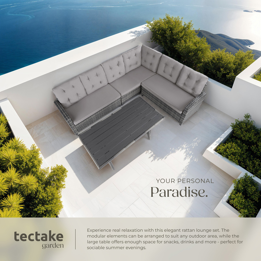 tectake Catania 6 Seater Grey Garden Corner Sofa with Cushions Image 4