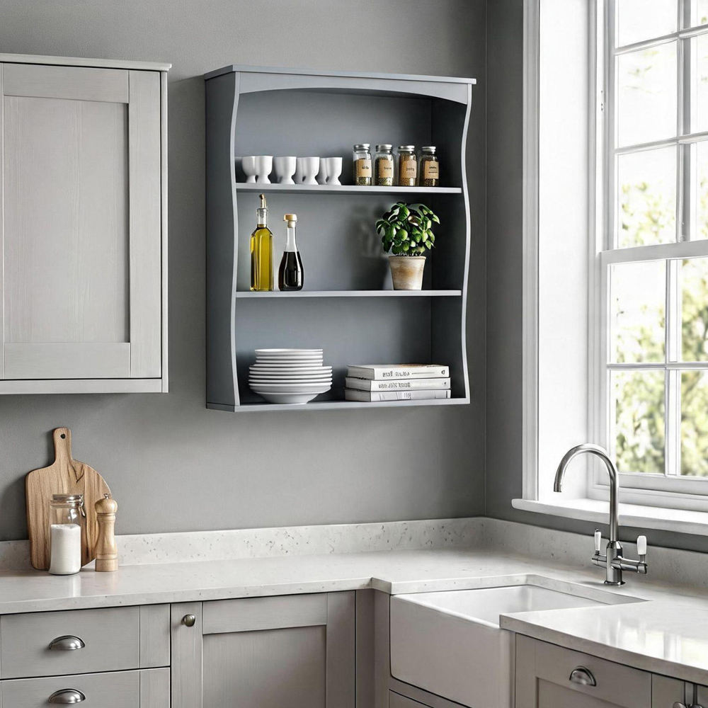 Home Source Polar 3 Tier Grey Kitchen Wall Mounted Shelf Image 3