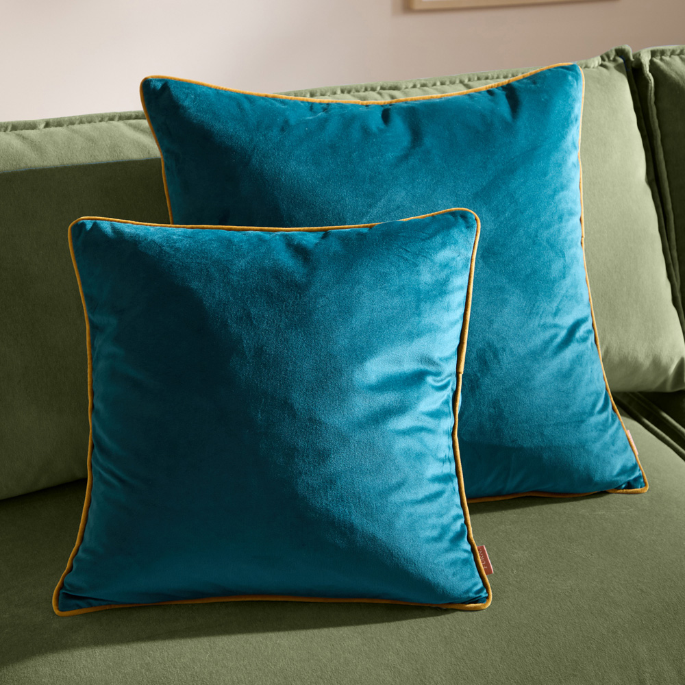 Furn Meridian Teal and Ochre Velvet Cushion 55 x 55cm Image 6