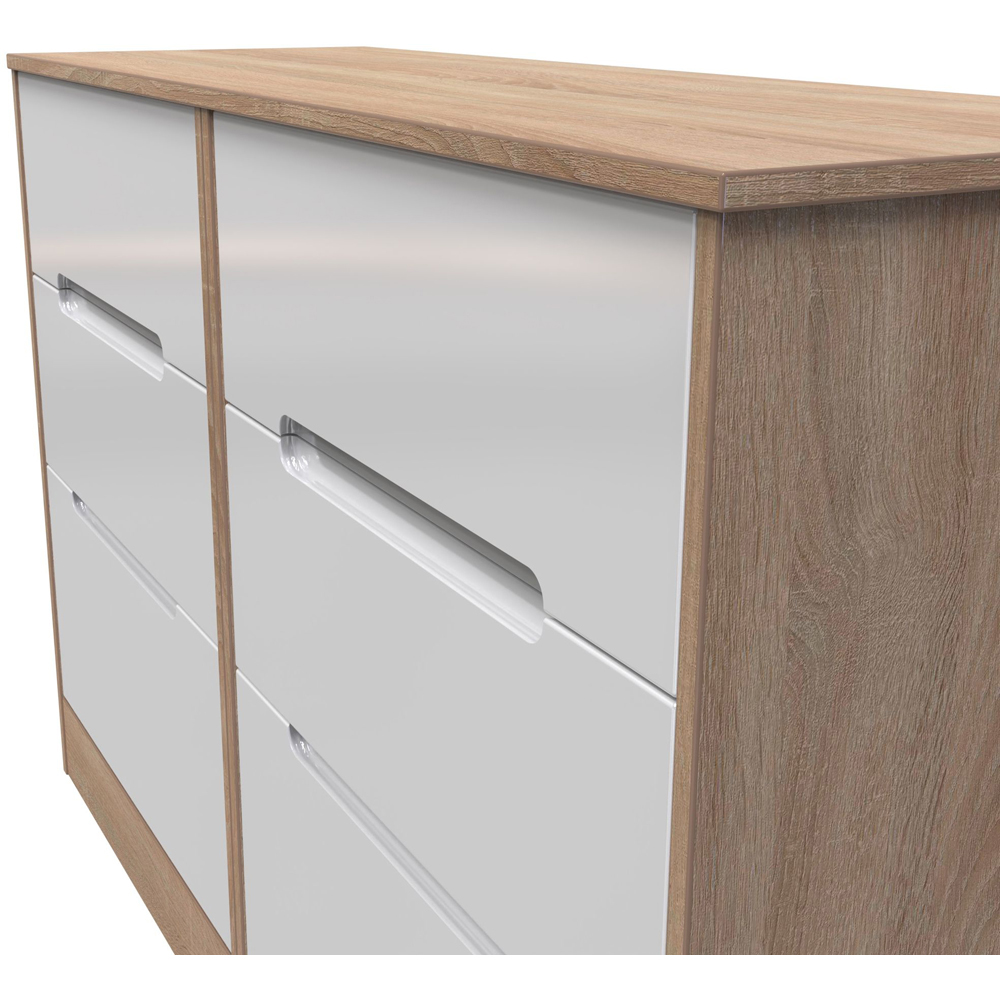 Crowndale Monaco 6 Drawer White Gloss and Bardolino Oak Wide Chest of Drawers Ready Assembled Image 5