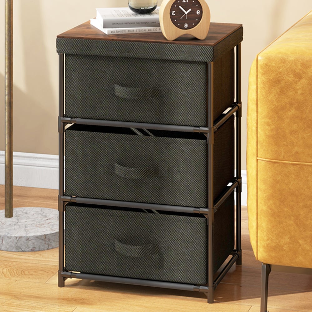 Costway 3 Drawer Black Fabric Nightstand with Removable Lid Image 1