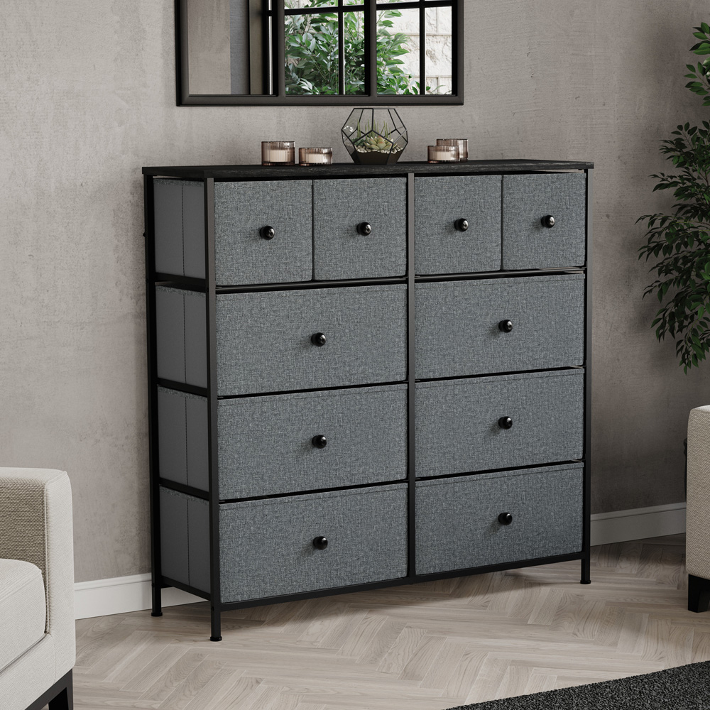 Vida Designs Chorley 10 Drawer Grey and Black Fabric Chest of Drawer Image 3