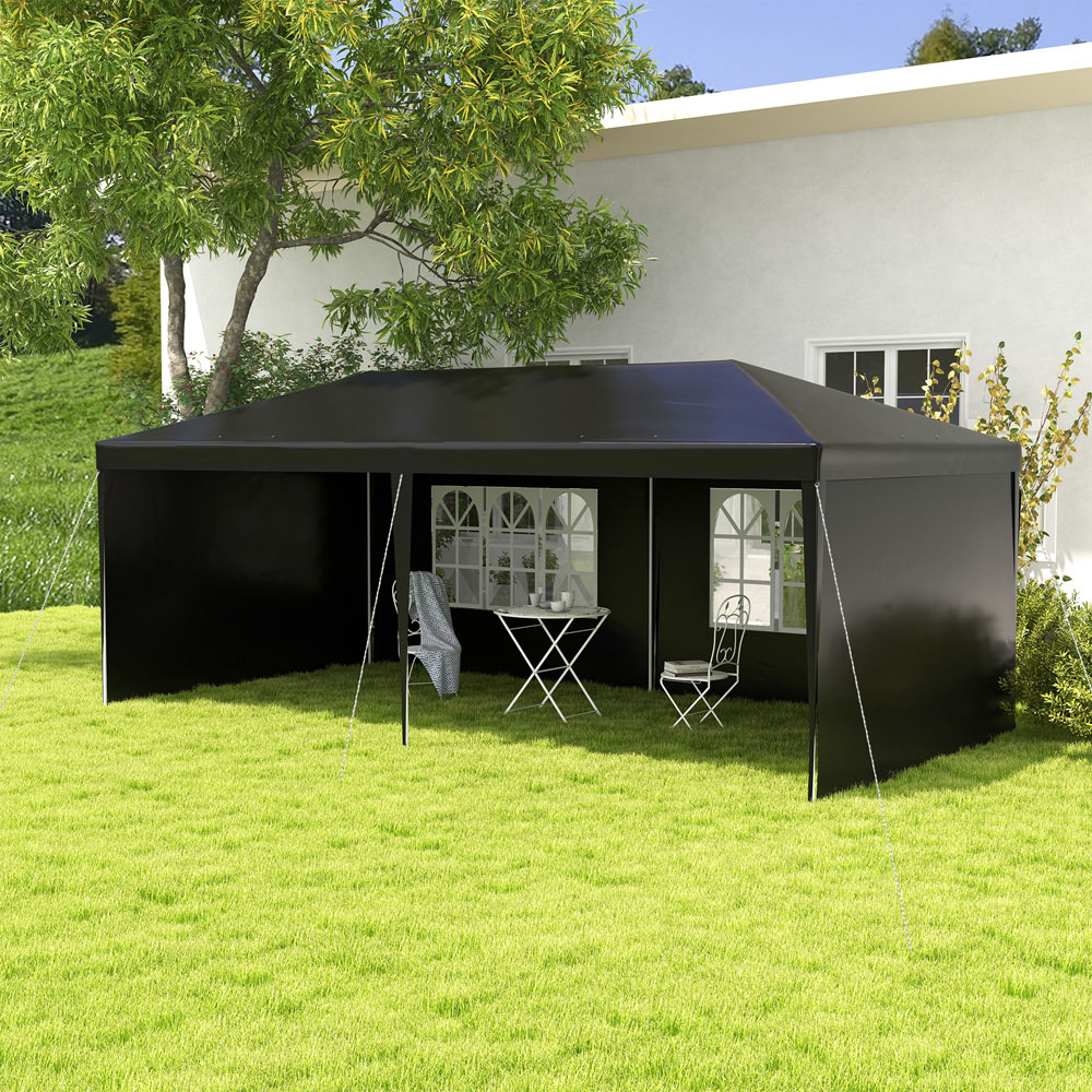 Outsunny 6 x 3m Black Party Tent with Windows and Side Panels Image 1