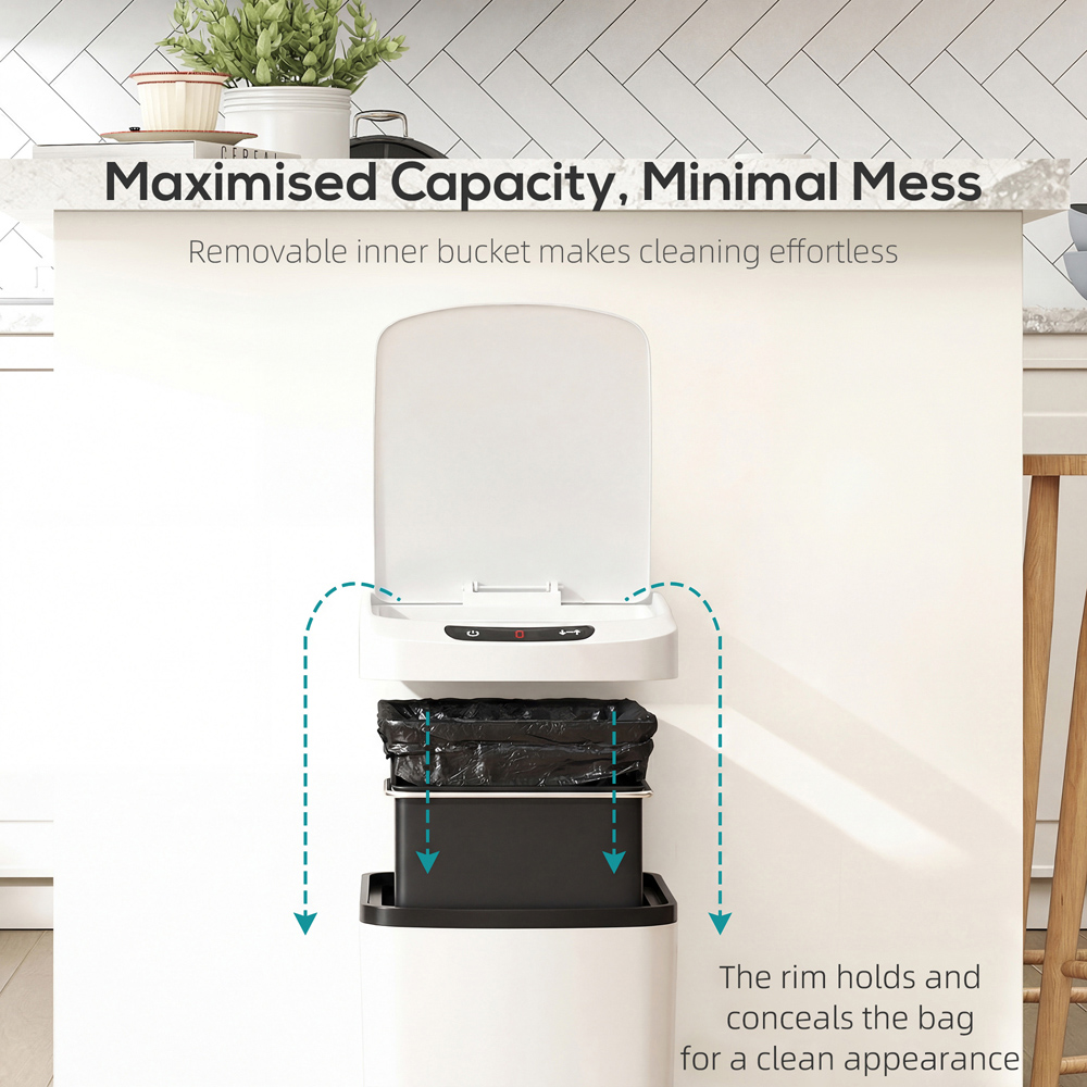 HOMCOM White Automatic Kitchen Sensor Bin with Removable Inner Bucket 12L Image 6