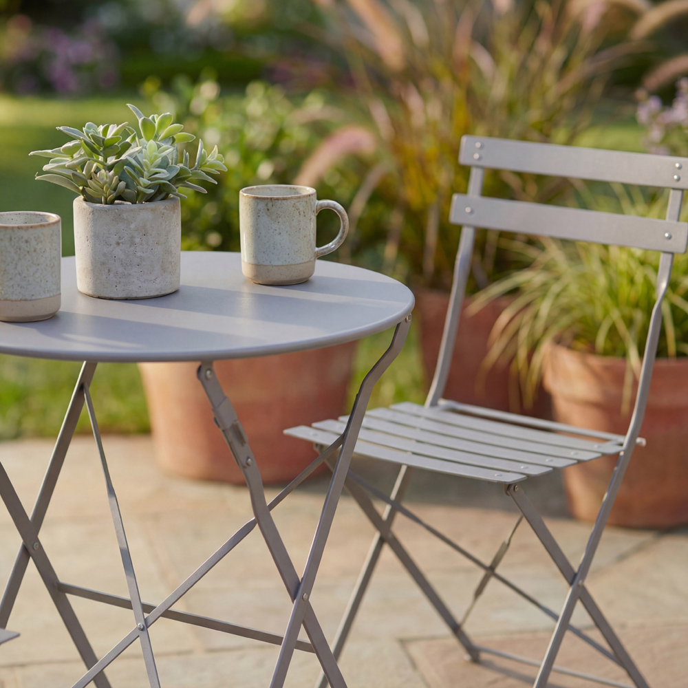 GARDEN VIDA Porto Metal 2 Seater Bistro Set Light Grey Image 5