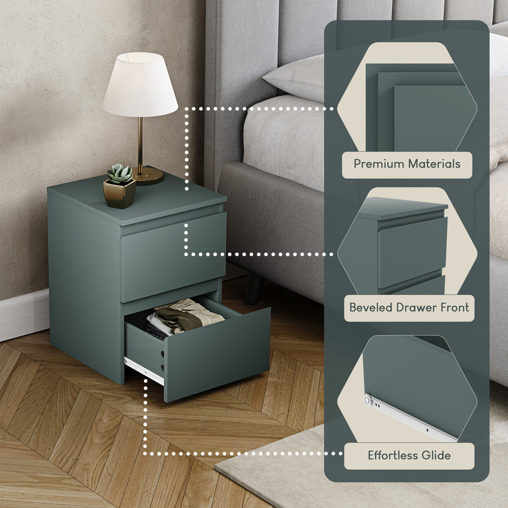 VIDA DESIGNS Denver Jasper Green 2 Drawer Bedside Table Image 6