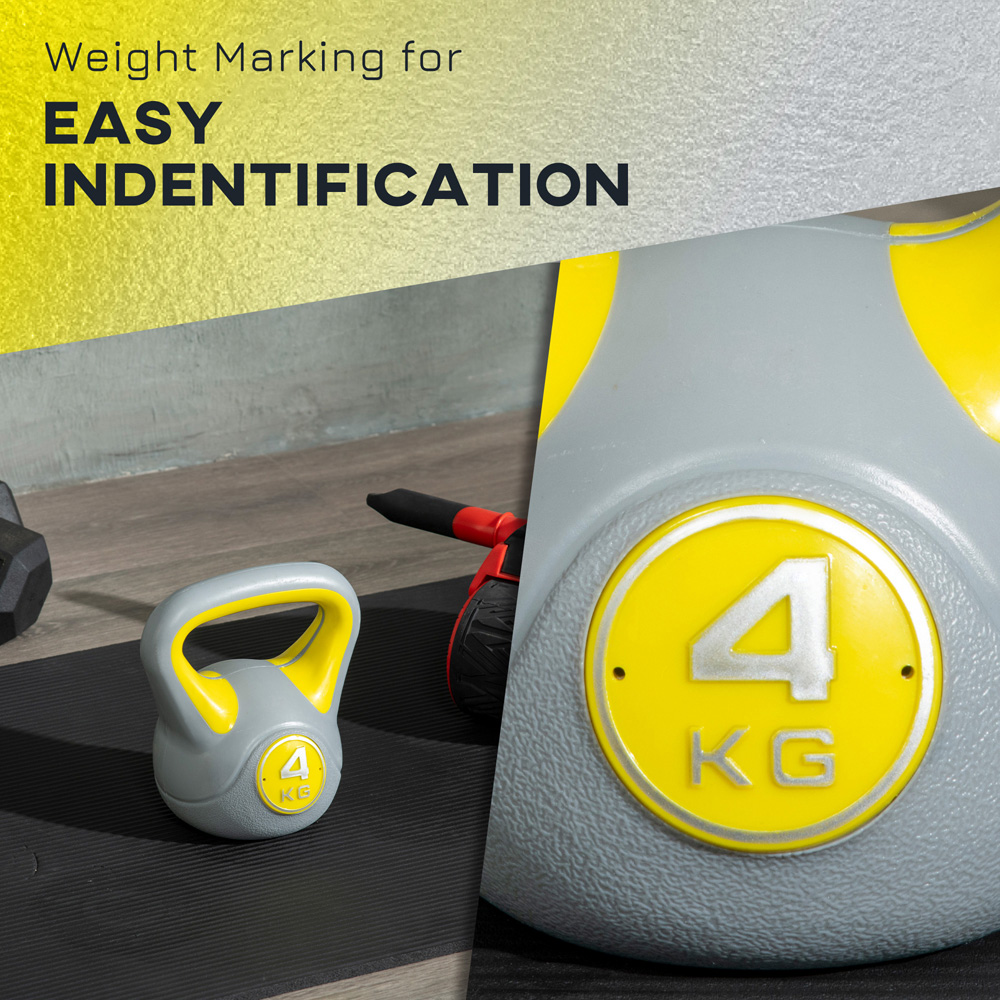SPORTNOW Yellow and Grey Kettle Bell with Handle 4kg Image 7