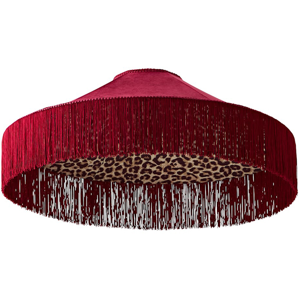 ValueLights Nicole Burgundy Velvet Taper Pendant Lamp Shade with Leopard Print Inner and Fringe Trim Image 1