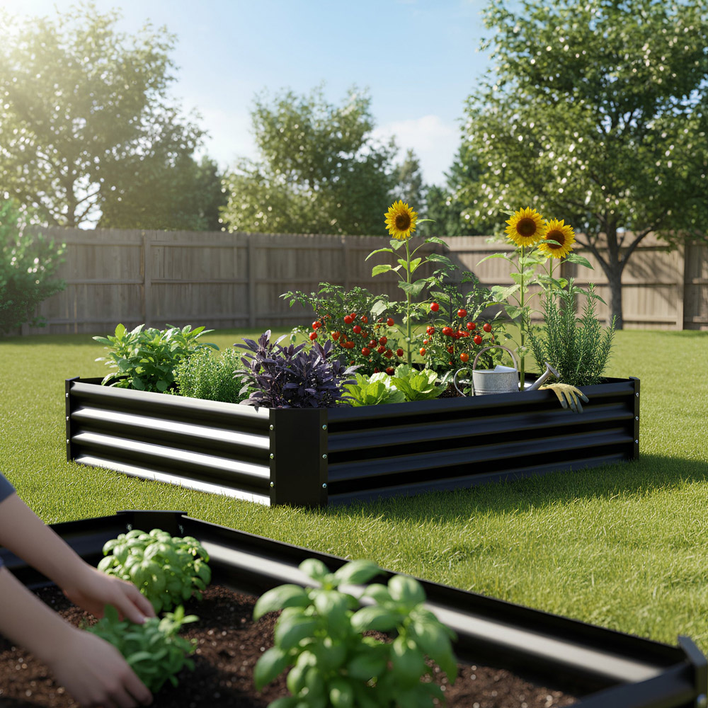 Harbour Housewares Anthracite Square Galvanised Steel Raised Garden Bed 120 x 120cm Image 2