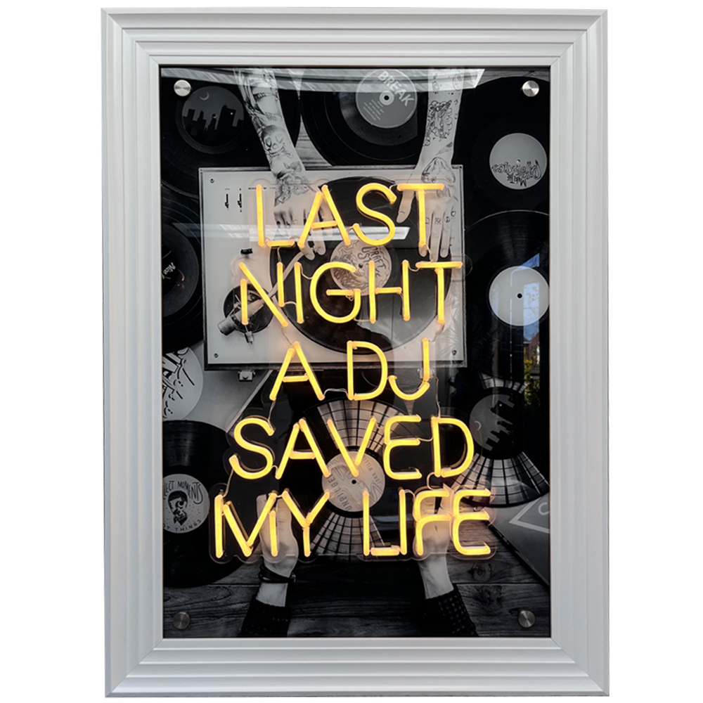 Splashbax Last Night a Dj Saved My Life White Premium Gallery Frame LED Neon Wall Art Image 1