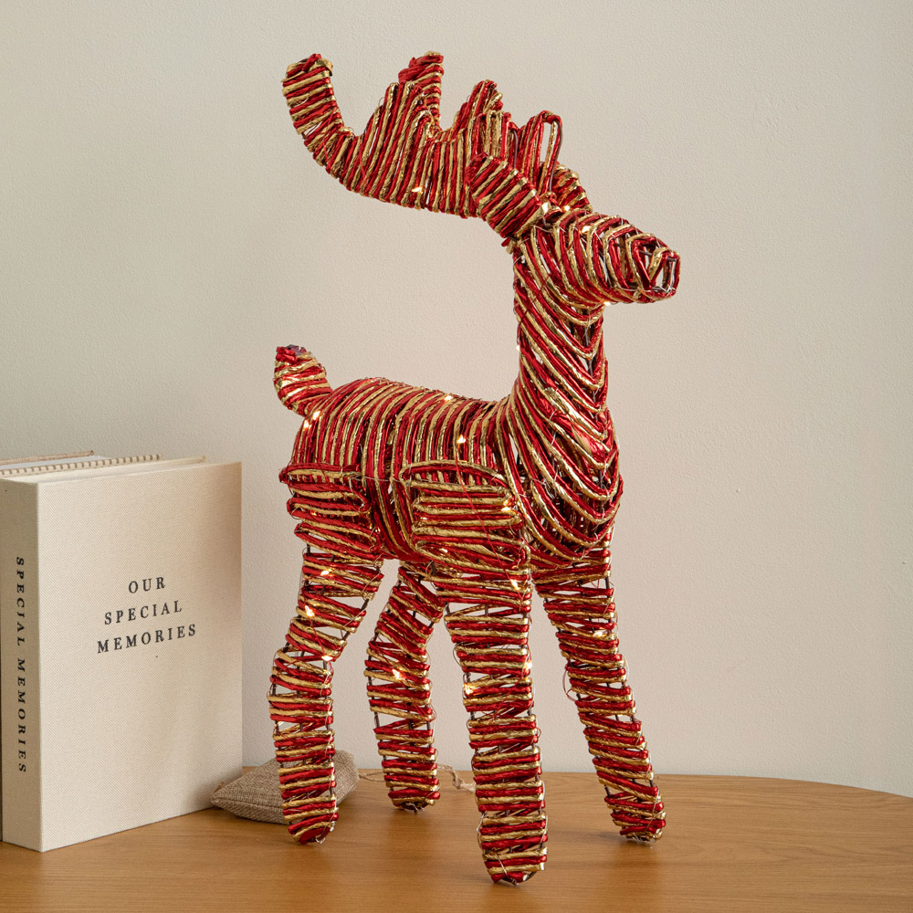 Samuel Alexander 50 Warm White LED Red and Gold Braid Reindeer Christmas Decoration 40cm Image 7