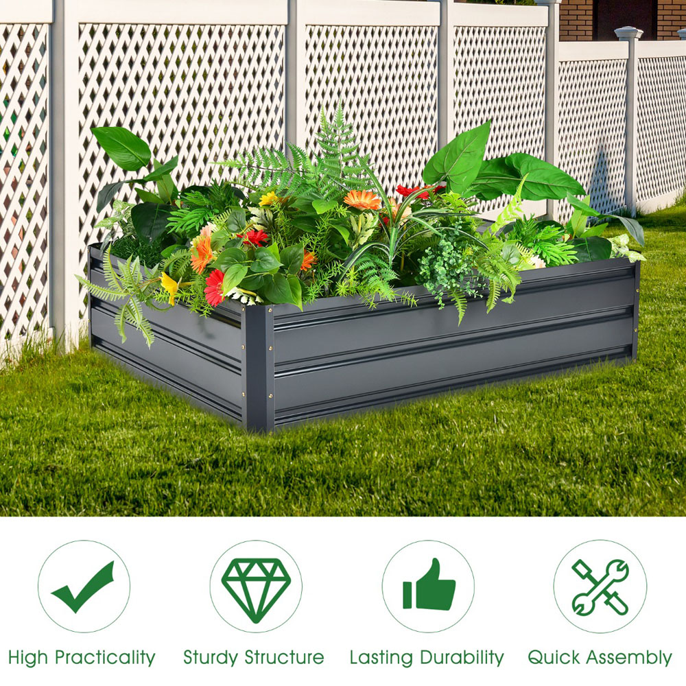 Costway Grey Metal Raised Outdoor Garden Bed Image 8