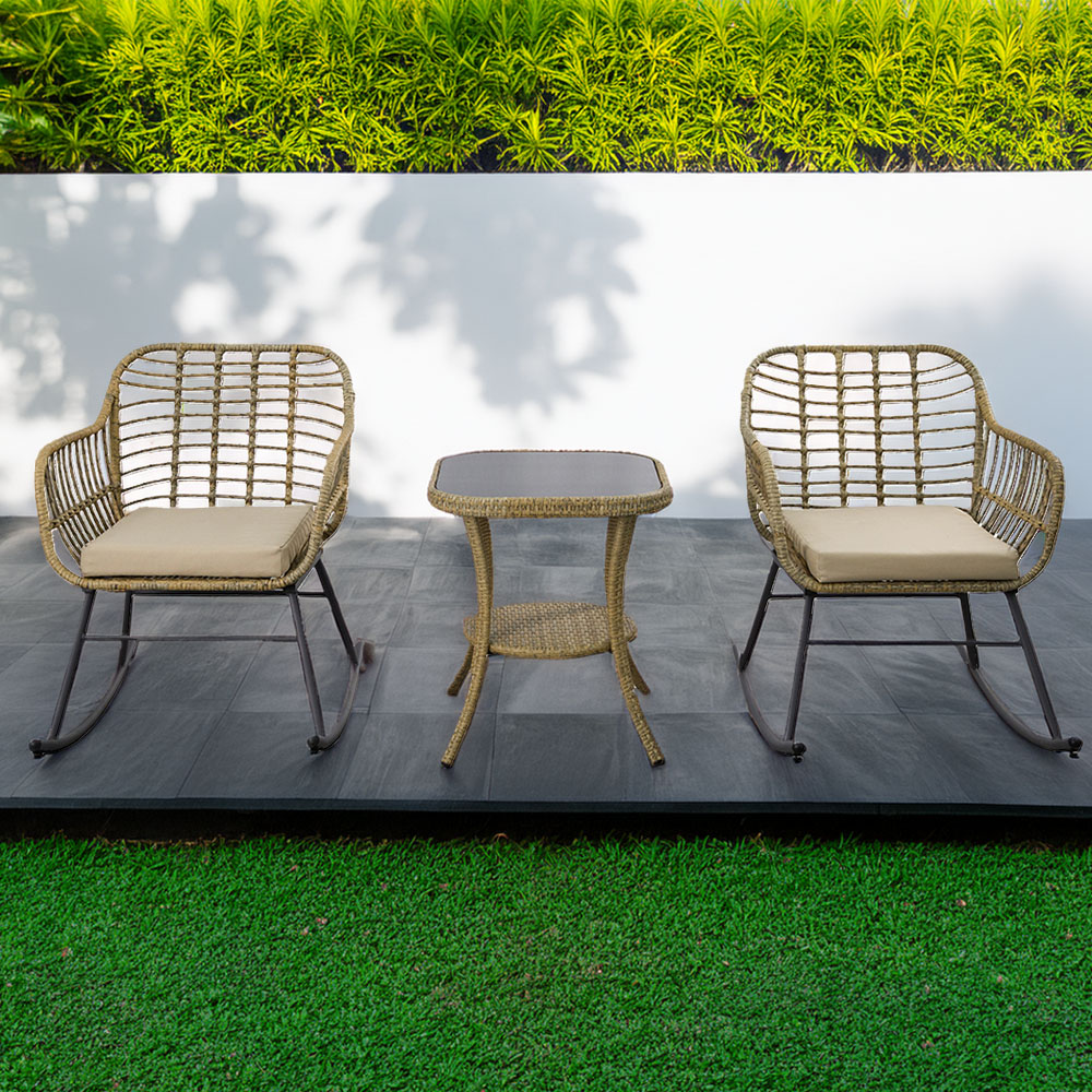 Furniture One 2 Seater Rattan Garden Rocking Lounge Set Image 1