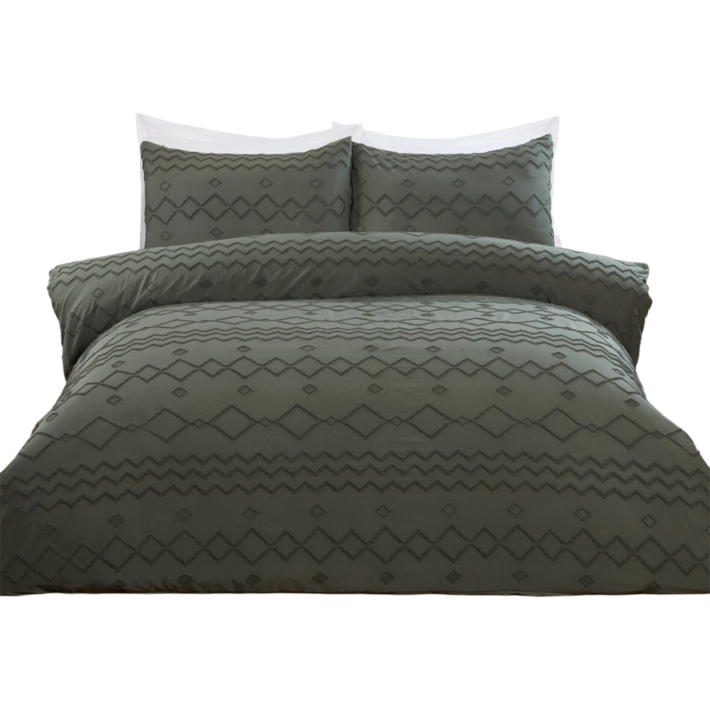 Adah Tufted Geo Duvet Cover and Pillowcase Set - Charcoal / King Image 2