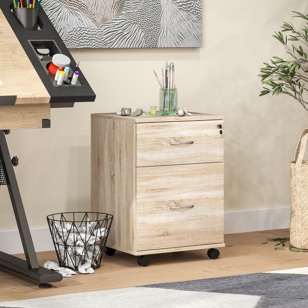 HOMCOM 2 Drawer Oak Wooden Mobile Filing Cabinet Image 5