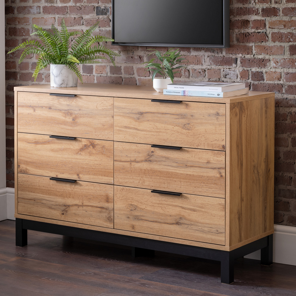 Julian Bowen Bali 6 Drawer Modern Oak Effect Wide Chest of Drawers Image 1