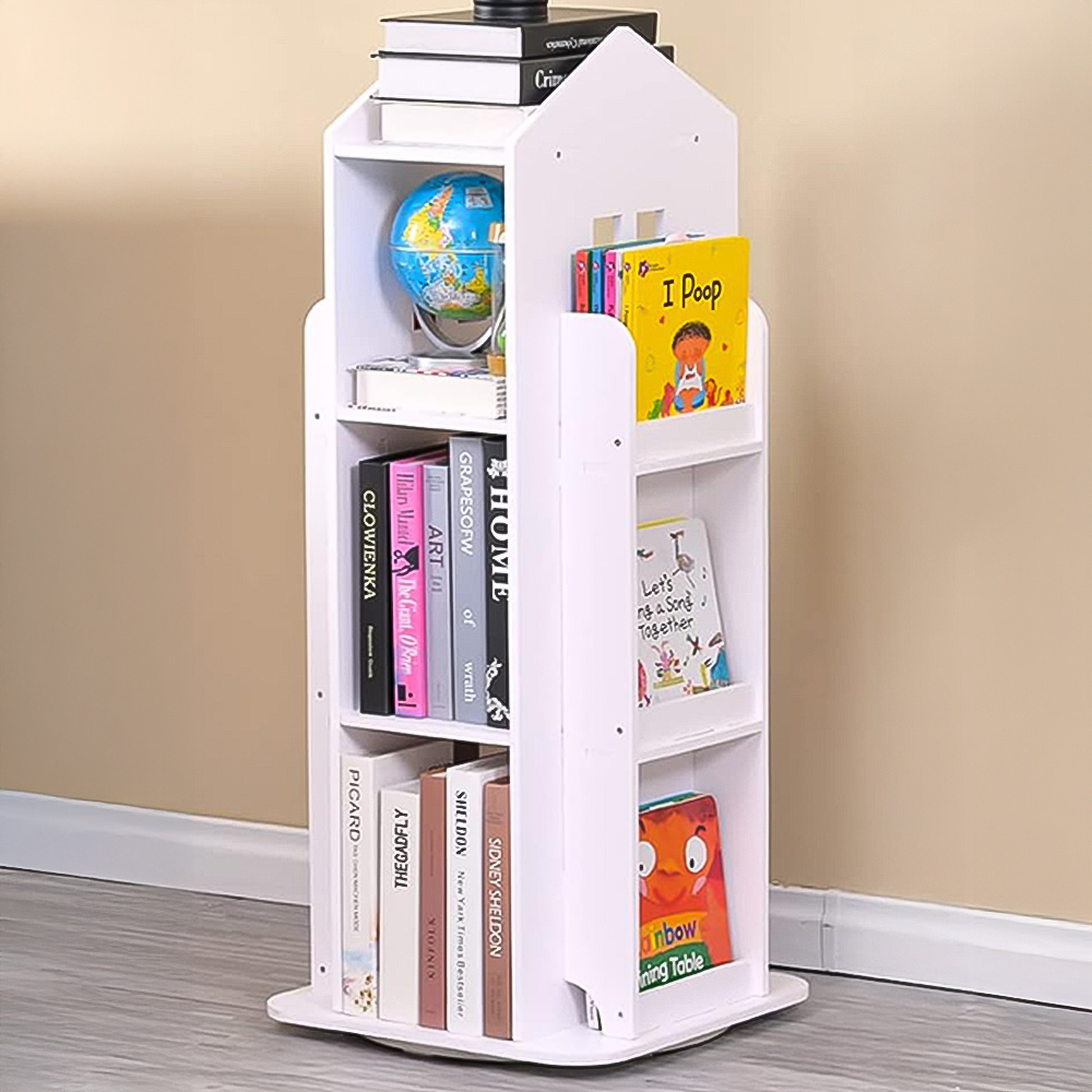 H&O Direct White Rotating House Frame Bookshelf Image 1