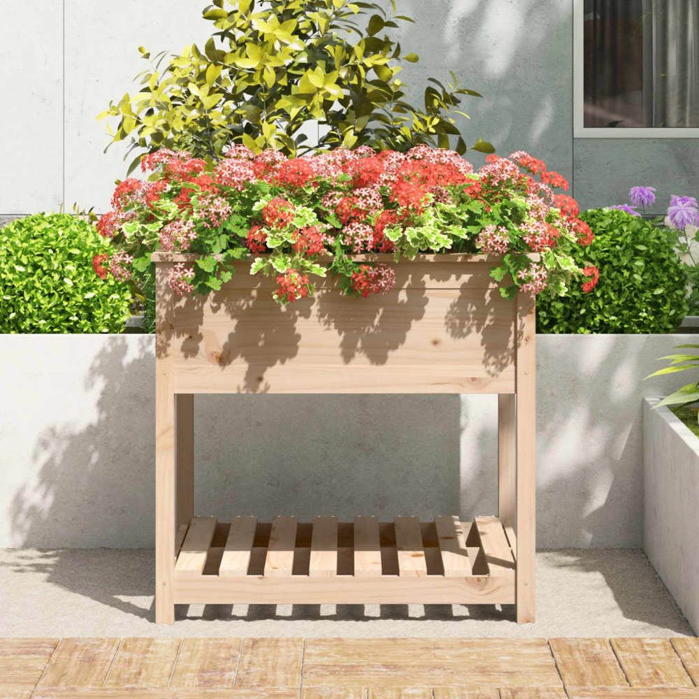 vidaXL Single Shelf Brown Solid Pine Wood Garden Planter 81 x 82.5 x 82.5cm Image 3