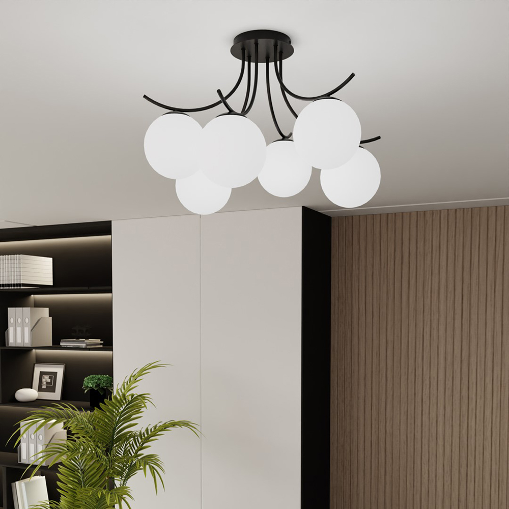 Emibig Boston 6 Light White Shade Black E14 Ceiling Pendant Light Image 2