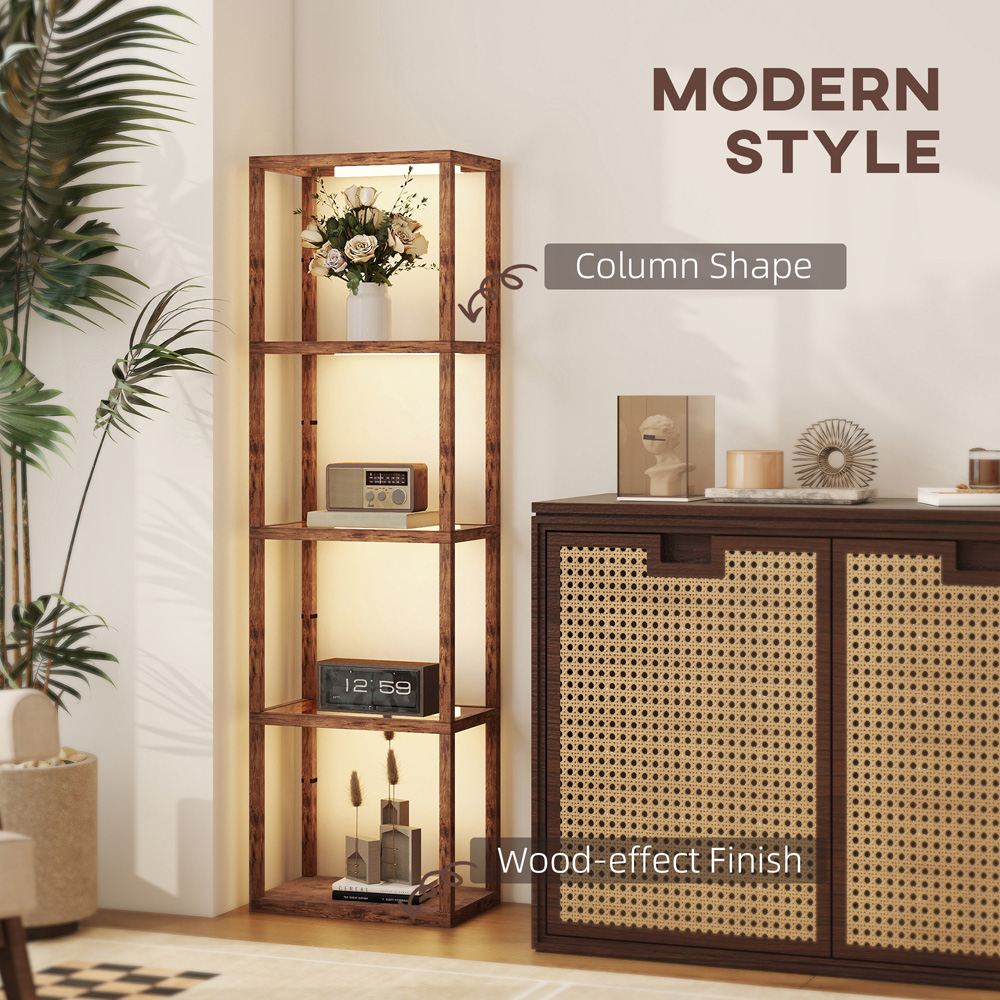 HOMCOM 4 Shelf Rustic Brown Glass Dimmable LED Floor Lamp Image 4