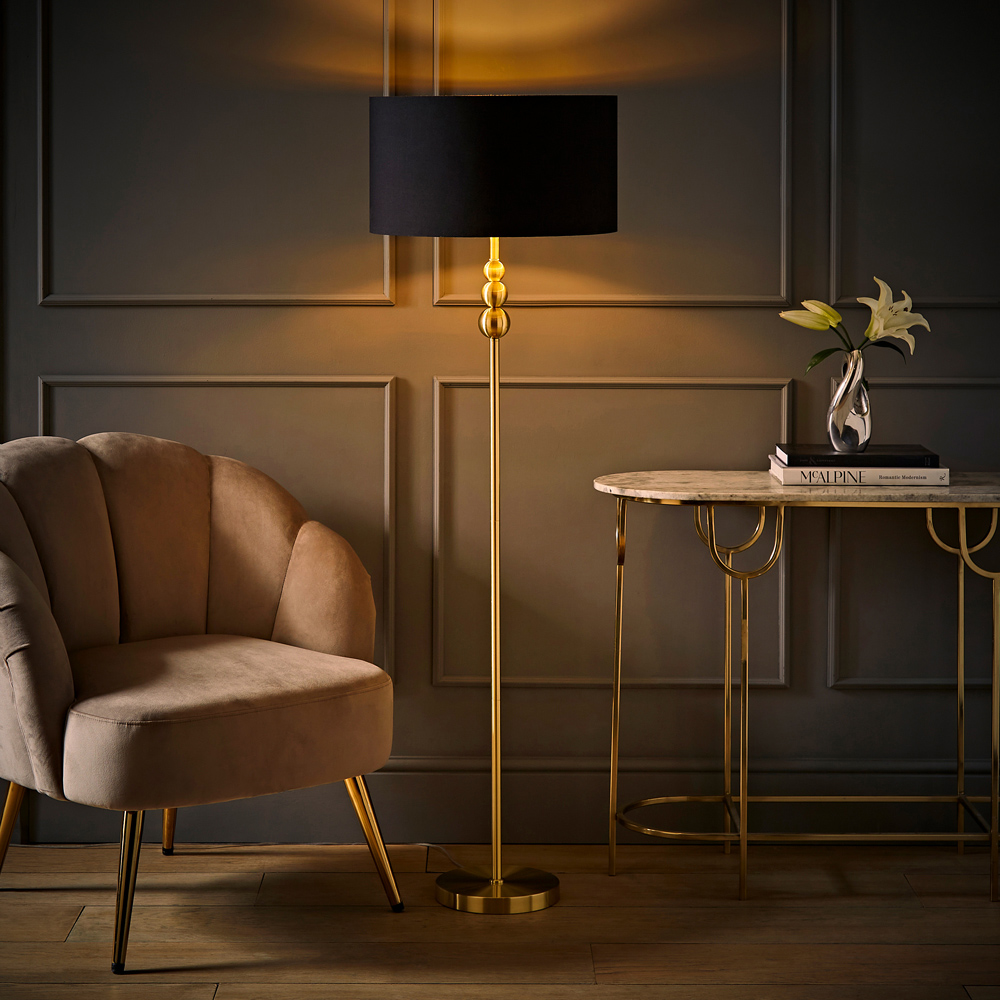 ValueLights Marissa Black and Gold Shade Gold Ball LED Floor Lamp Image 6