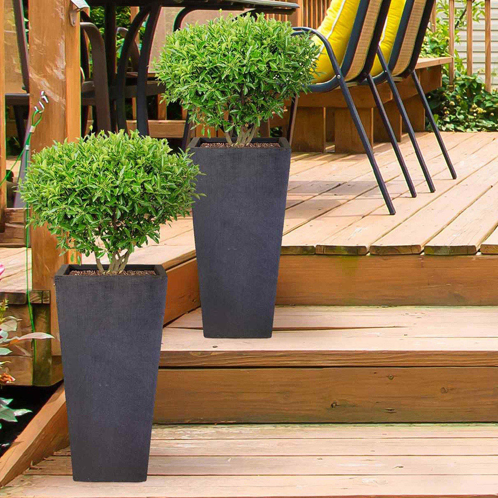 wilko Faux Lead Dark Grey Light Concrete Fibrestone Tapered Shape Outdoor Plant Pot 38.5cm Image 4
