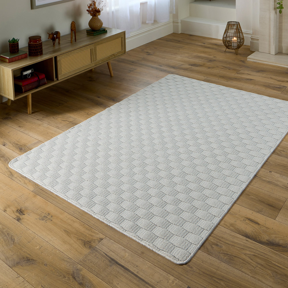 My Mat Ivory Sculptured Basketweave Washable Rug 140 x 200cm Image 2