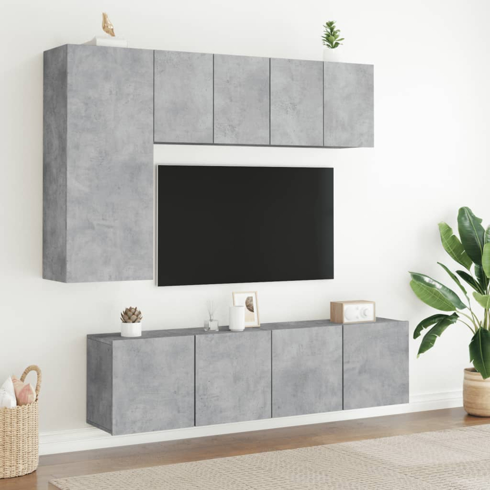 vidaXL 2 Door Concrete Grey Wall Mounted TV Cabinet Set of 2 Image 9