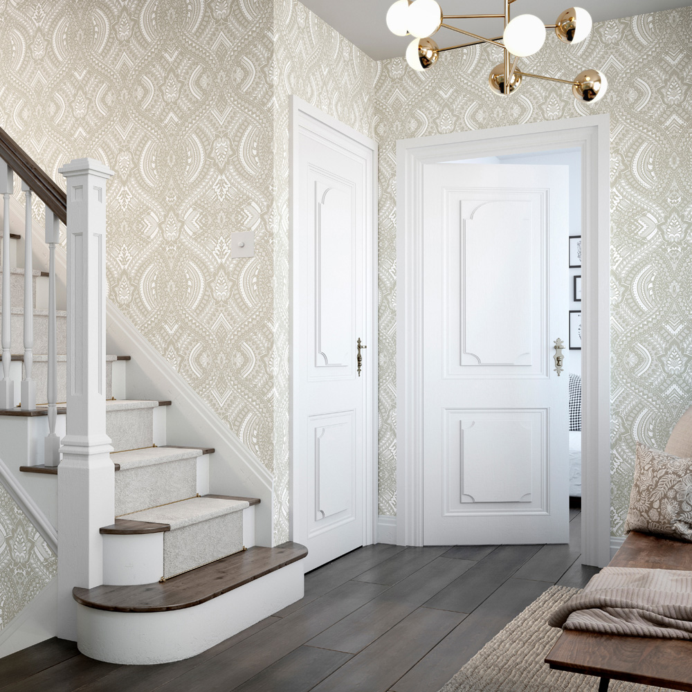 Hoopla Walls Elegance Ogee Damask Natural Wallpaper Image 2