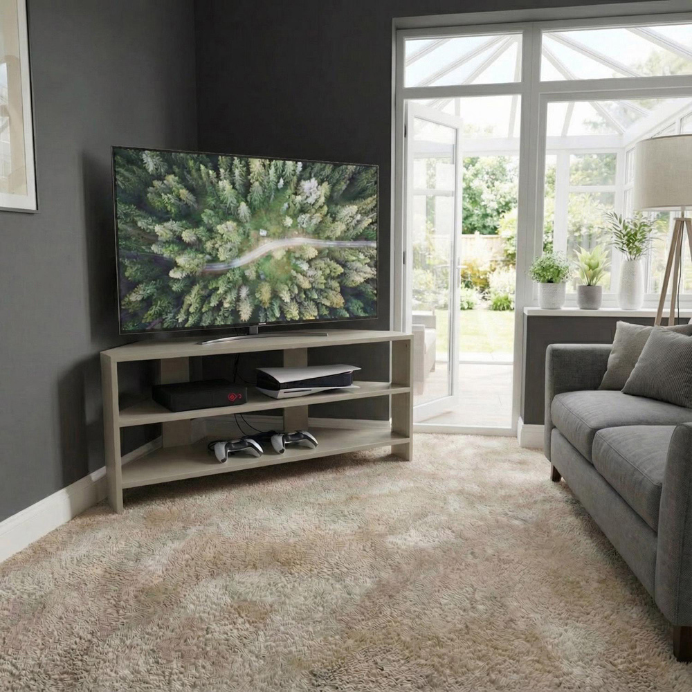 FWStyle Promo 2 Shelf Sage Green Corner TV Unit Image 6
