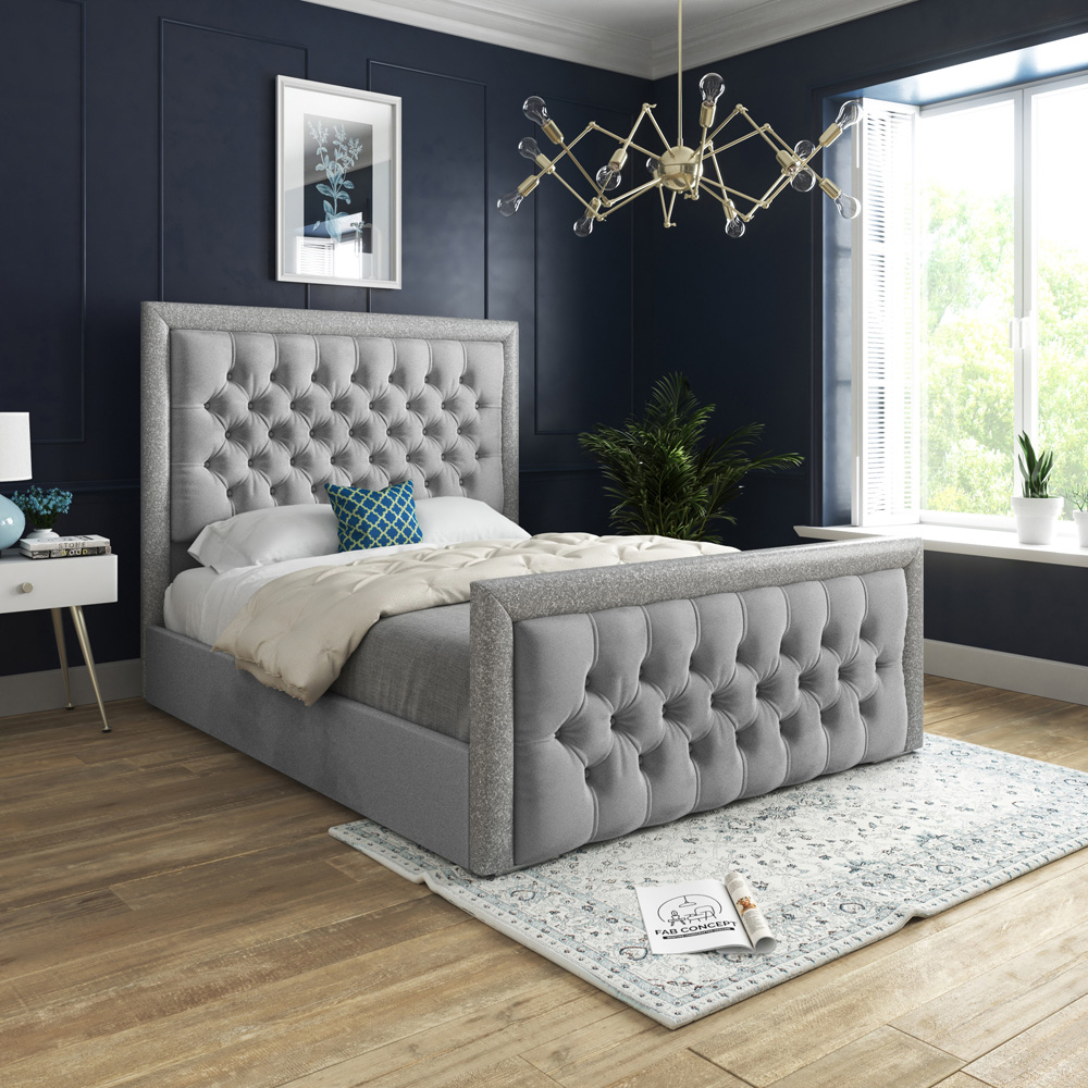 DS Living Cheltenham Super King Size Glitter and Grey Velvet Bed Frame Image 4