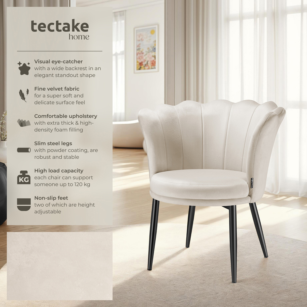 tectake Stella Cream and Black Velvet Padded Armchair Image 6