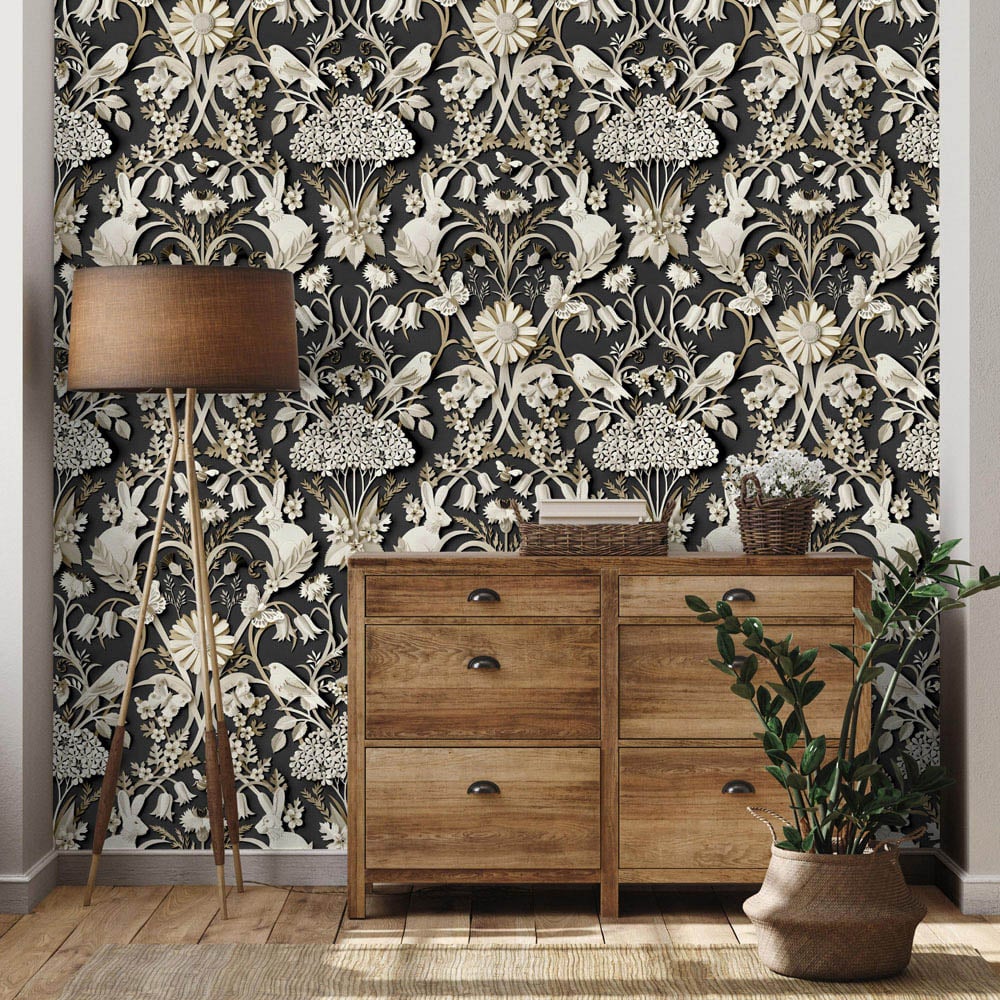 Fine Decor Woodland Charcoal Wallpaper Image 5