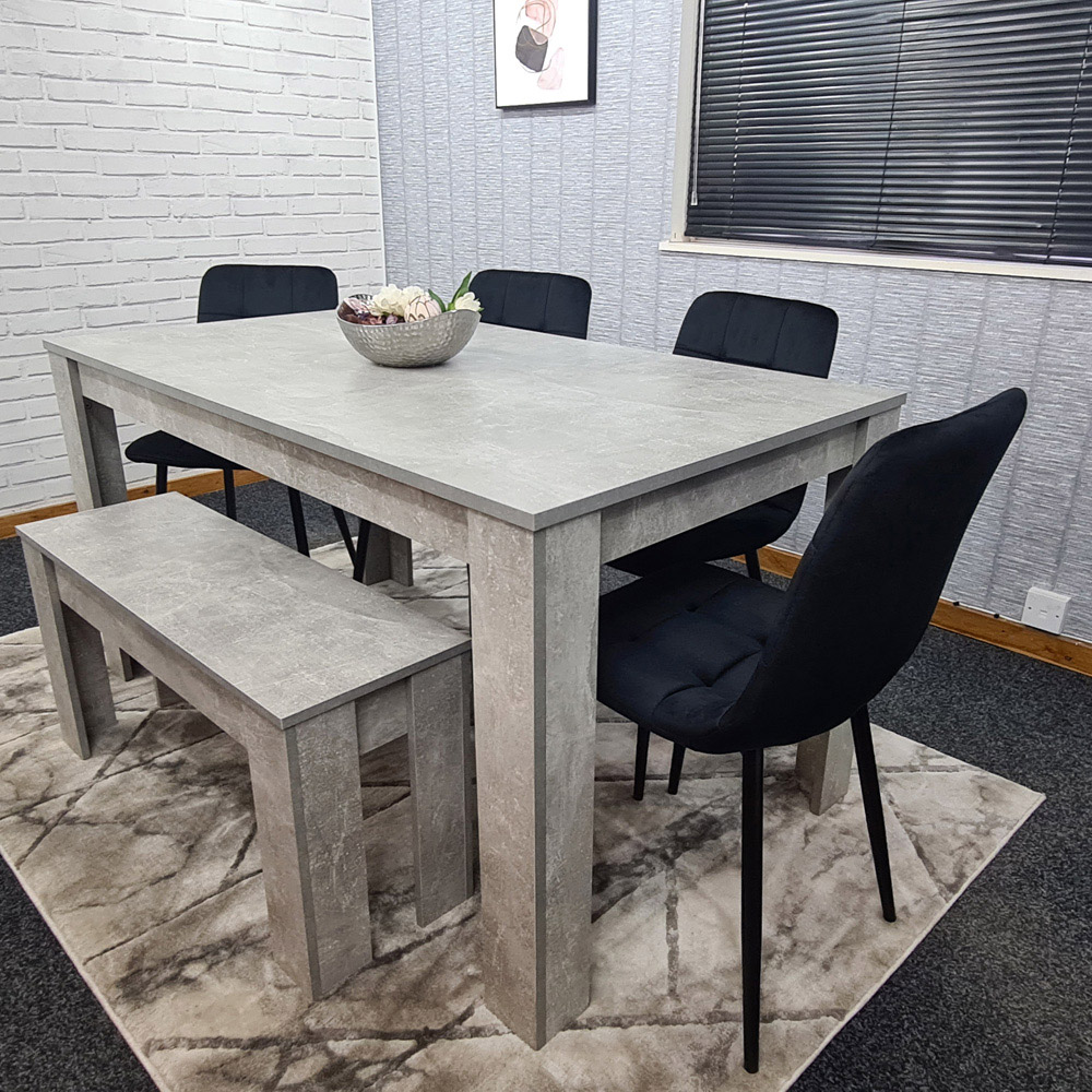 Portland Velvet 6 Seater Dining Set with Bench Stone Grey and Black Image 6
