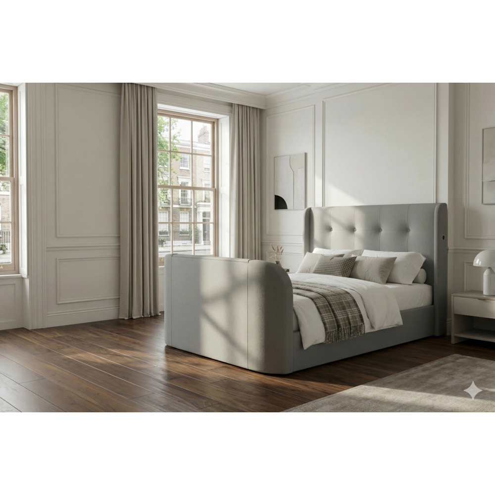 Webb Daniels MediaMax King Size Smoke Grey Fabric Ottoman Media TV Bed with 4.1 Soundbar Image 7
