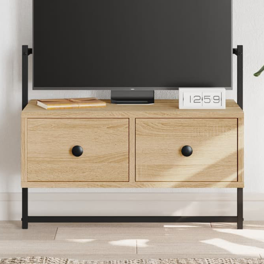 vidaXL 2 Drawer Sonoma Oak Wall Mounted TV Cabinet Image 1