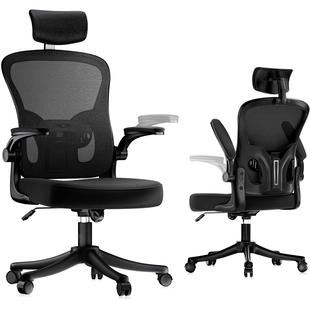 Rattrix Black Mesh Height Adjustable Ergonomic Office Chair with Flip-Up Arms and Lumbar Support Image 2